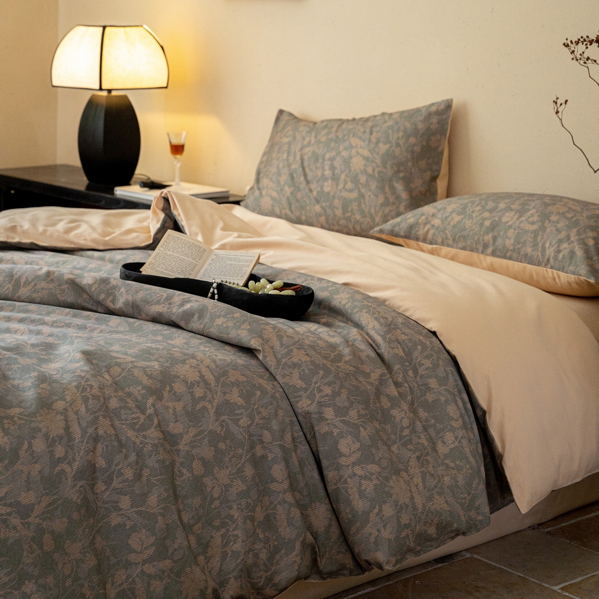 91家纺网 家纺一手货源 找家纺 禾时 2025新款全棉贡缎磨毛数码印花四件套 莳萝-绿