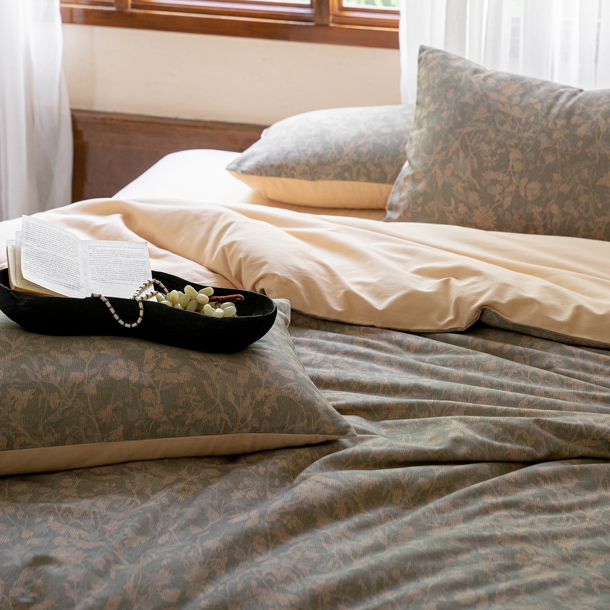 91家纺网 家纺一手货源 找家纺 禾时 2025新款全棉贡缎磨毛数码印花四件套 莳萝-绿