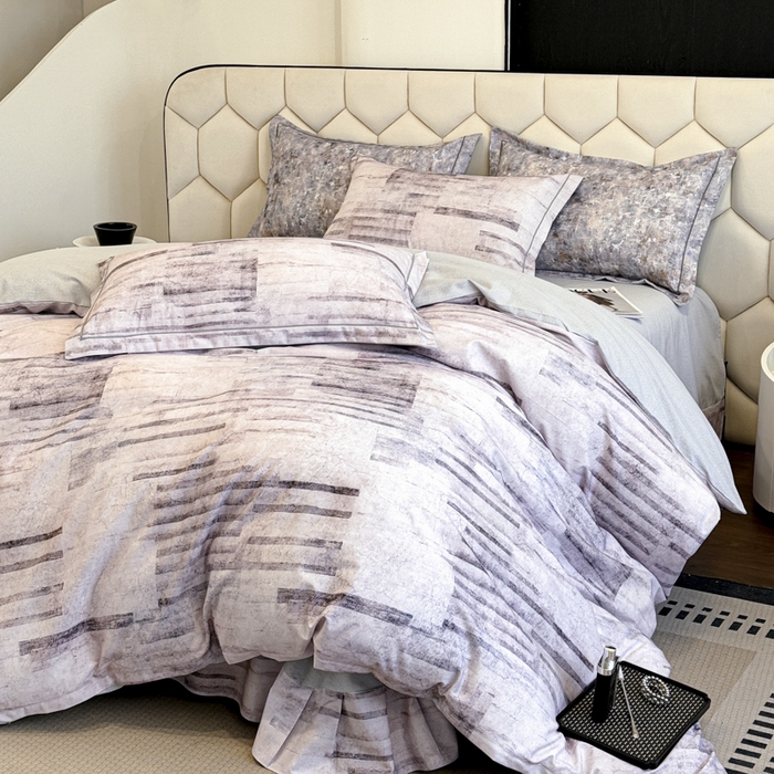 2025年新款全棉长绒棉数码印花四件套 细闪画沙-咖