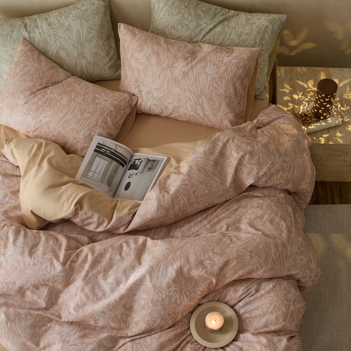 91家纺网 家纺一手货源 找家纺 安莱生活 2025新款A类40支磨毛印花全棉四件套 觅境-粉