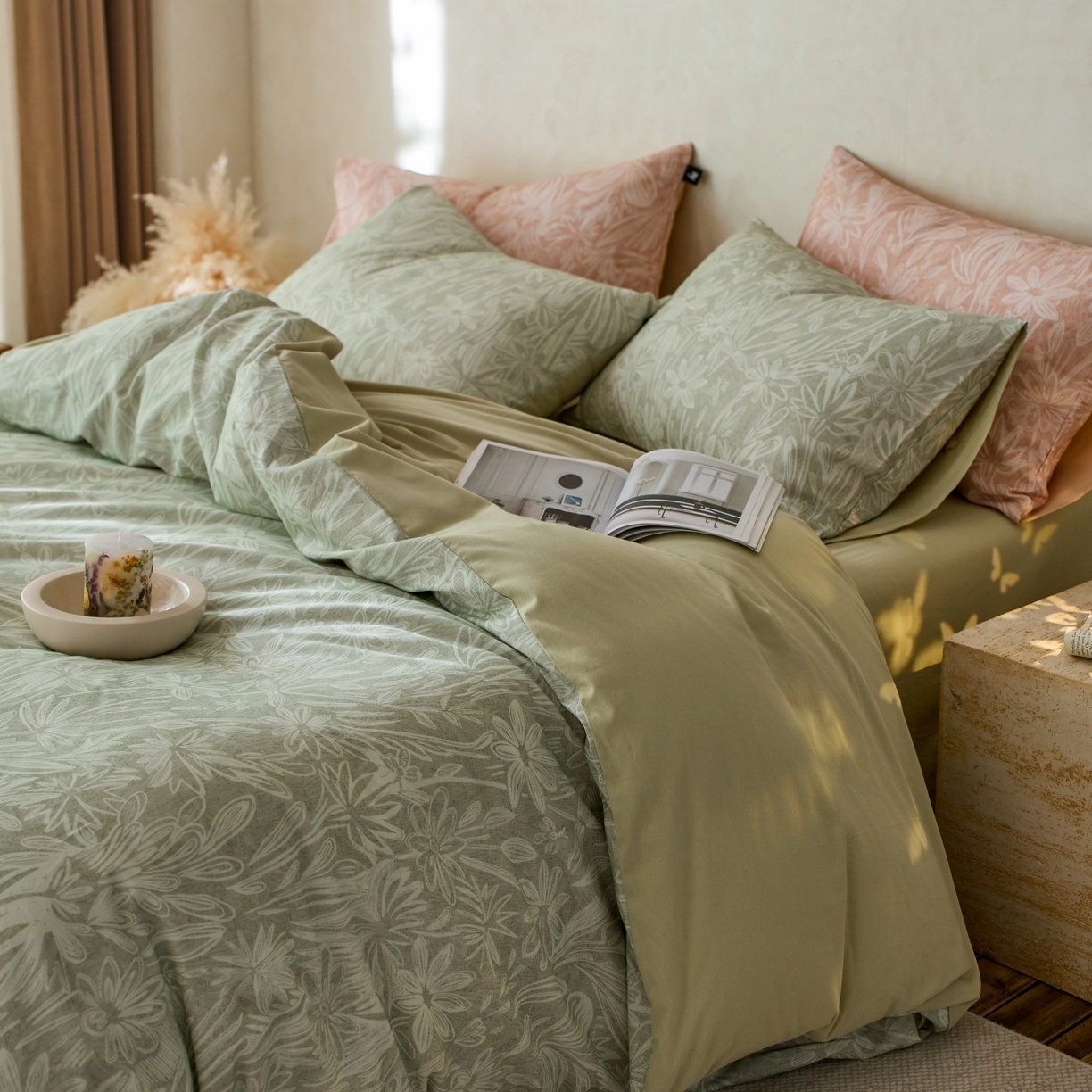 91家纺网 家纺一手货源 找家纺 安莱生活 2025新款A类40支磨毛印花全棉四件套 觅境-绿
