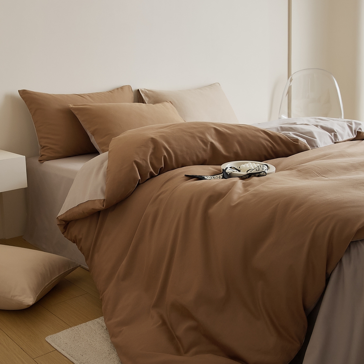 91家纺网 家纺一手货源 找家纺 （总）禾时 2025新款A类全棉纯棉贡缎磨毛双拼色四件套