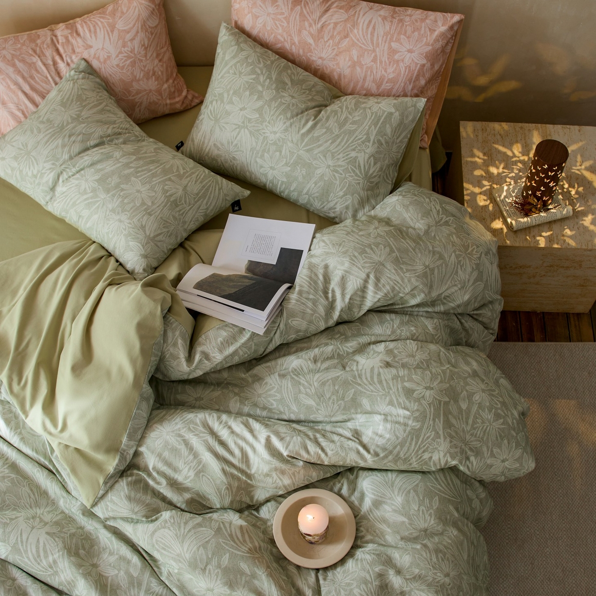 91家纺网 家纺一手货源 找家纺 安莱生活 2025新款A类40支磨毛印花全棉四件套 觅境-绿