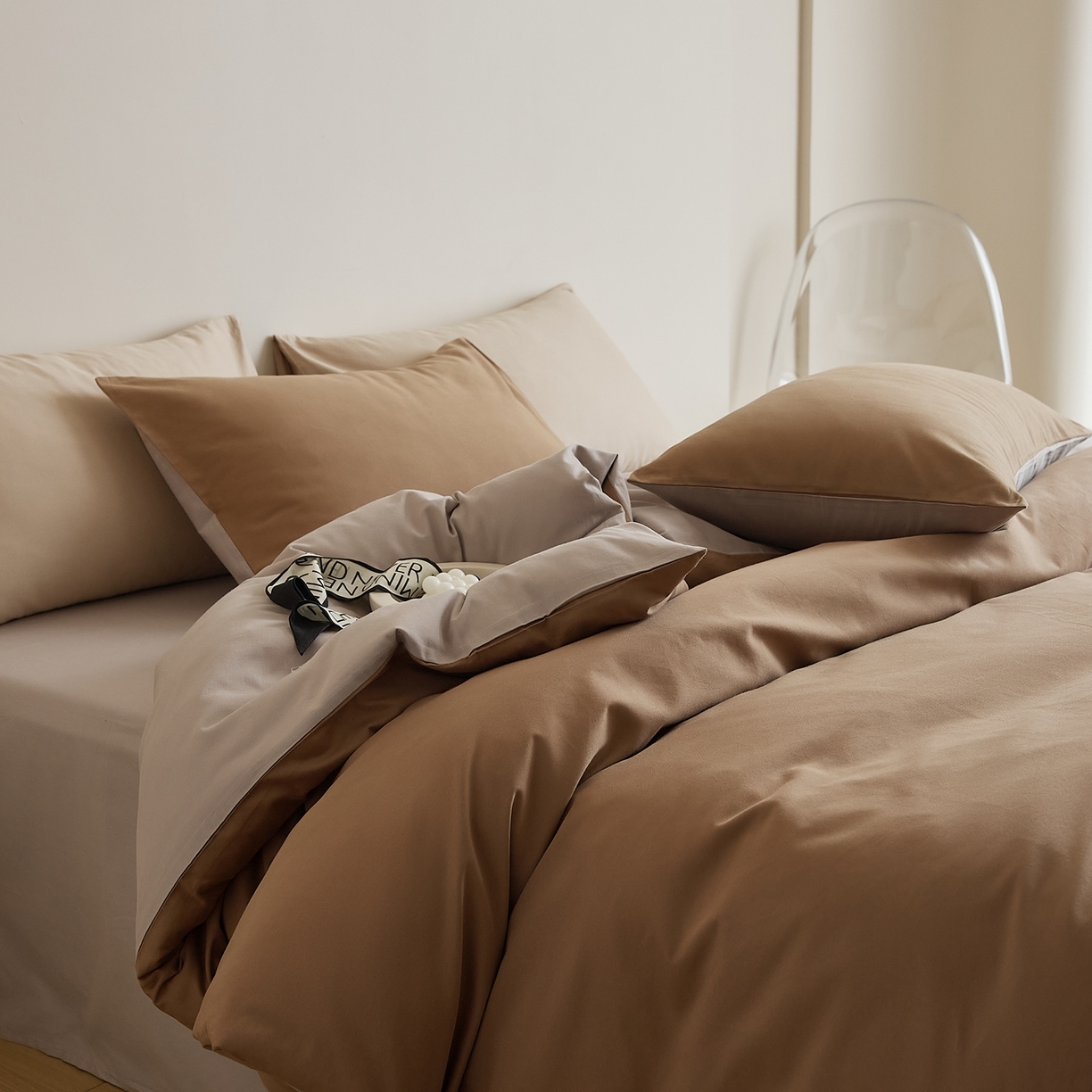 91家纺网 家纺一手货源 找家纺 （总）禾时 2025新款A类全棉纯棉贡缎磨毛双拼色四件套