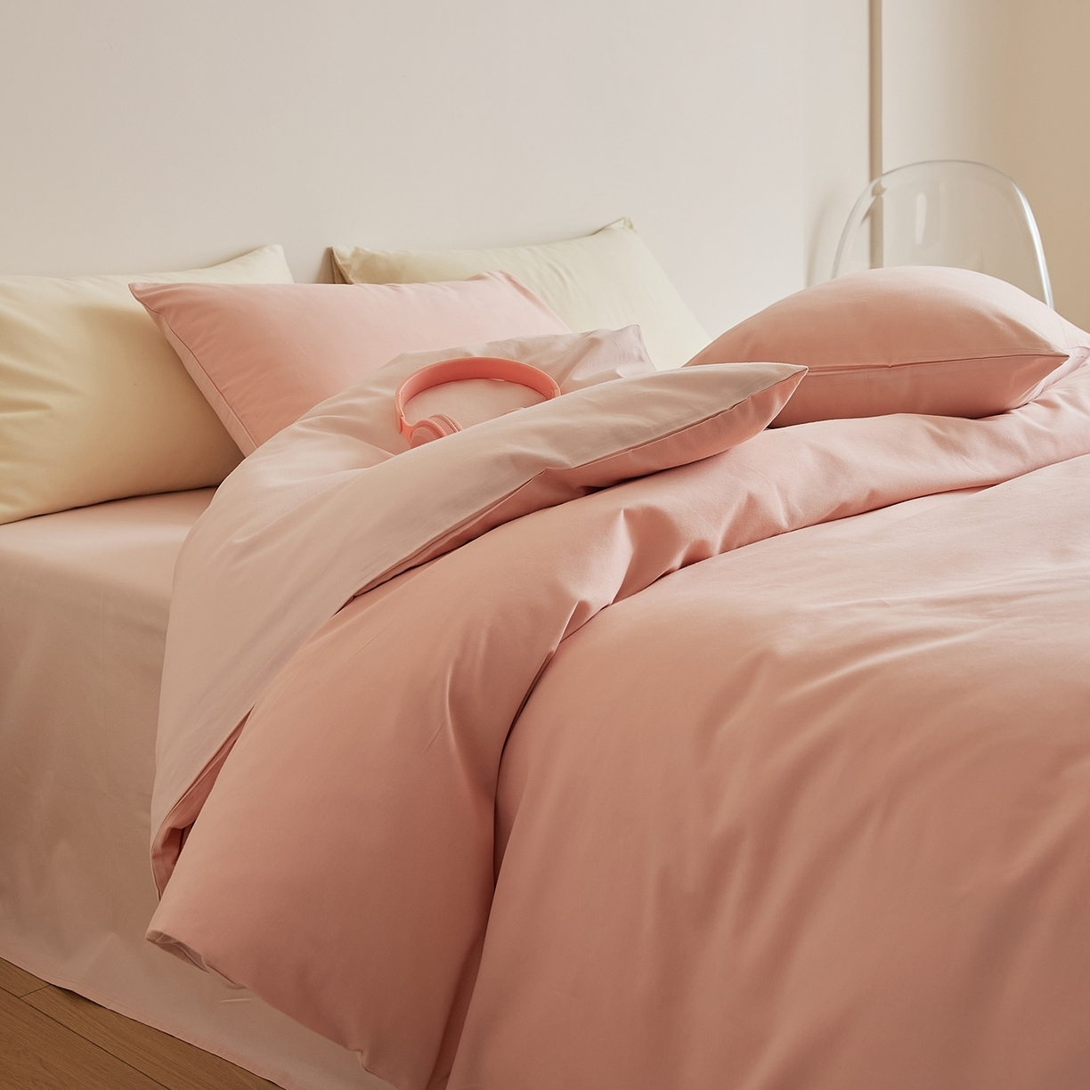 91家纺网 家纺一手货源 找家纺 （总）禾时 2025新款A类全棉纯棉贡缎磨毛双拼色四件套