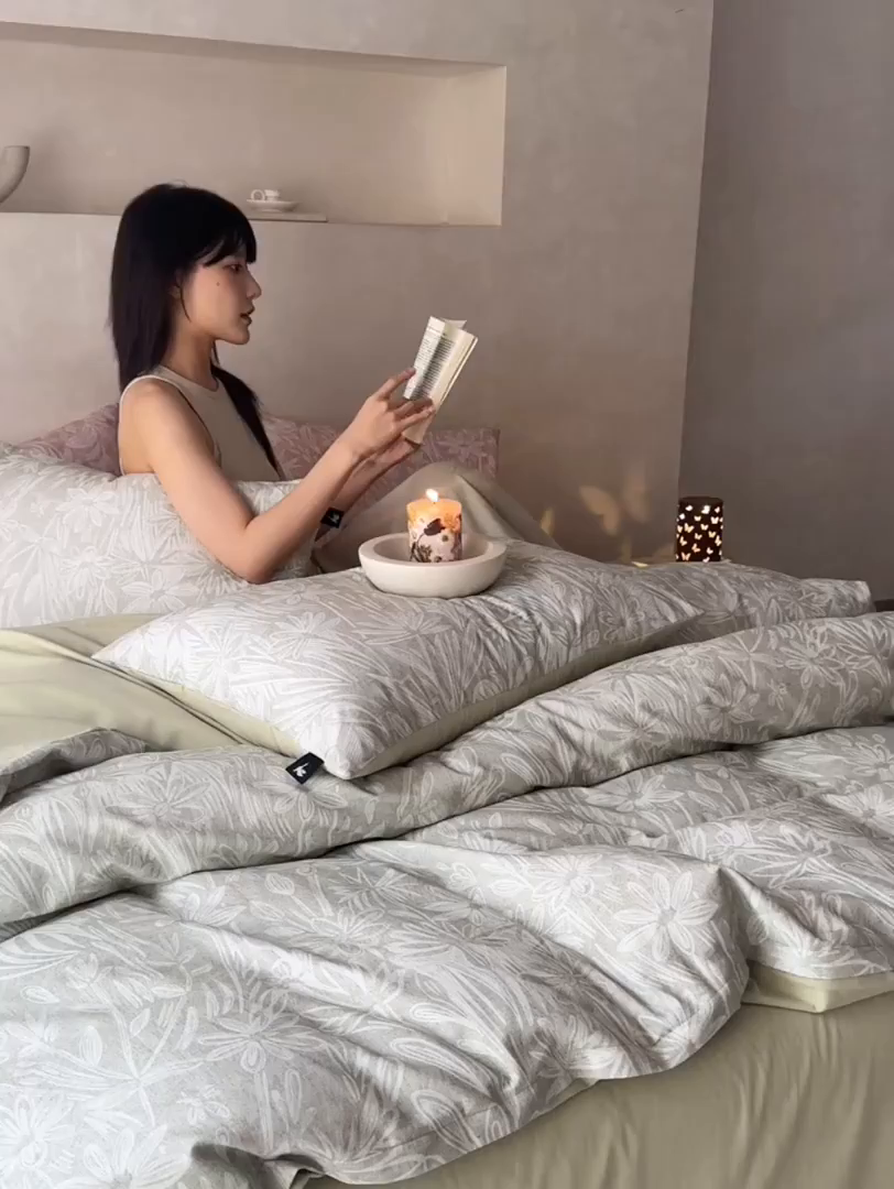 91家纺网 家纺一手货源 找家纺 安莱生活 2025新款A类40支磨毛印花全棉四件套 觅境-绿