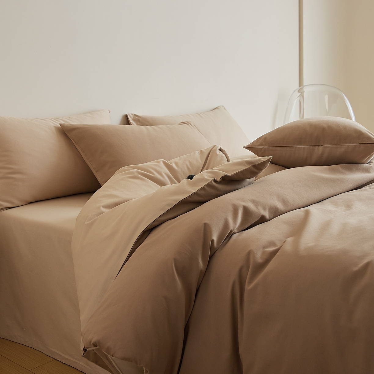 91家纺网 家纺一手货源 找家纺 （总）禾时 2025新款A类全棉纯棉贡缎磨毛双拼色四件套