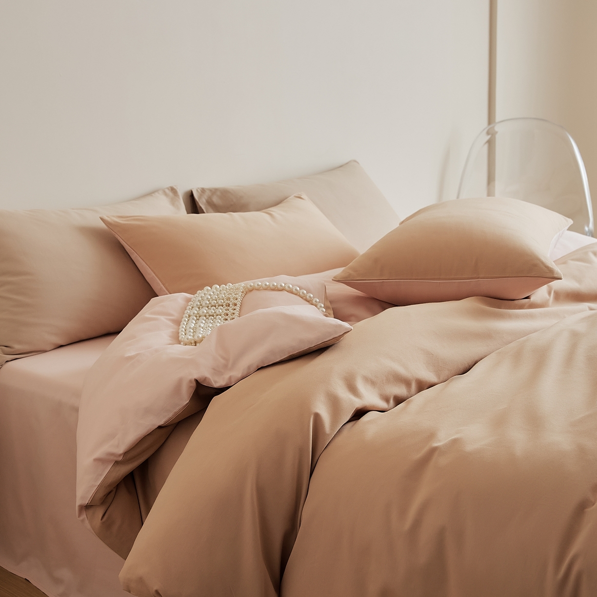 91家纺网 家纺一手货源 找家纺 （总）禾时 2025新款A类全棉纯棉贡缎磨毛双拼色四件套