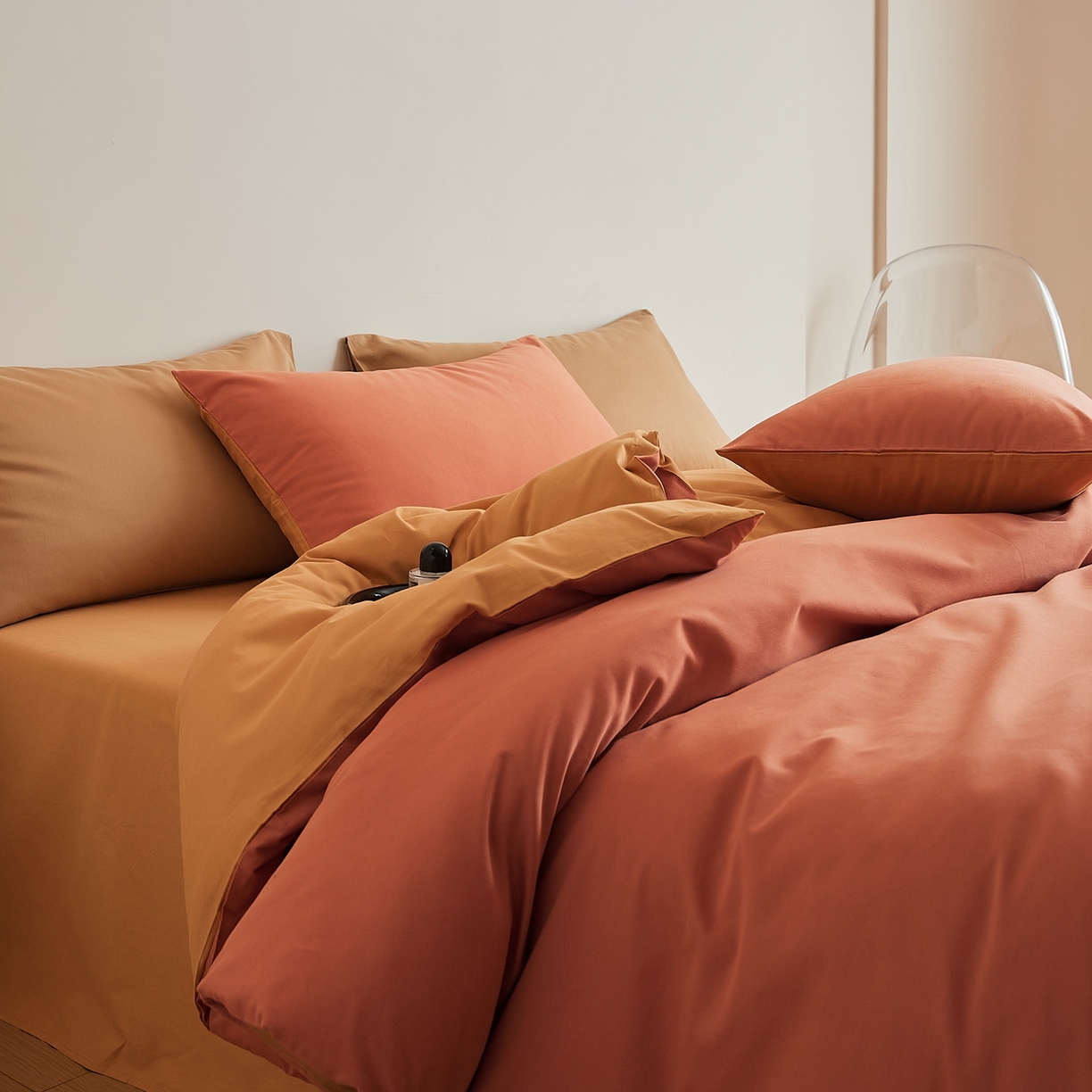 91家纺网 家纺一手货源 找家纺 （总）禾时 2025新款A类全棉纯棉贡缎磨毛双拼色四件套