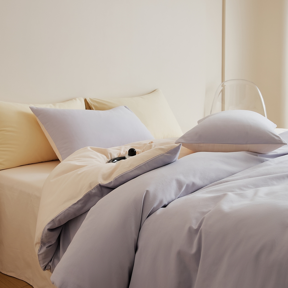 91家纺网 家纺一手货源 找家纺 （总）禾时 2025新款A类全棉纯棉贡缎磨毛双拼色四件套