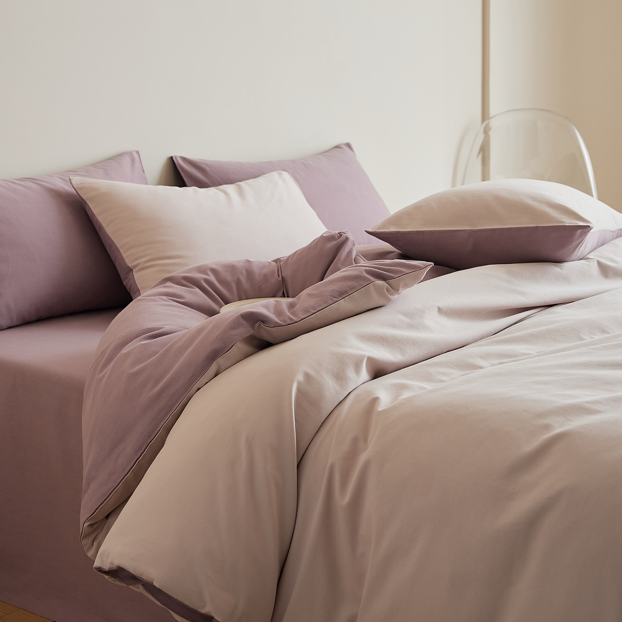 91家纺网 家纺一手货源 找家纺 （总）禾时 2025新款A类全棉纯棉贡缎磨毛双拼色四件套