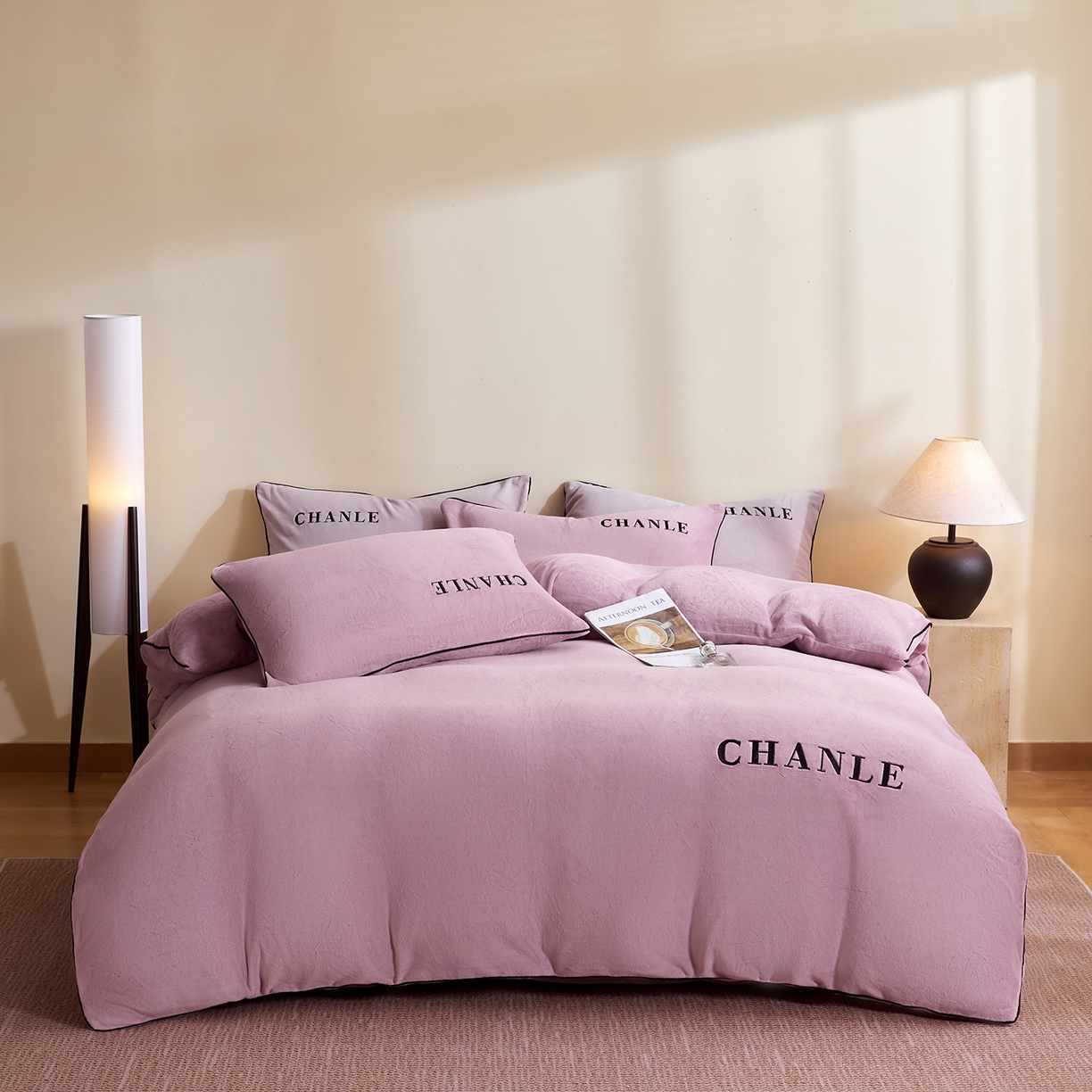 锦禾穗 2025新款240克全消光母婴A类牛奶绒刺绣四件套-莫妮 紫色