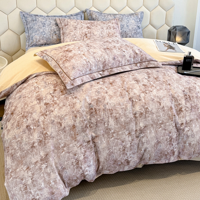 91家纺网 家纺一手货源 找家纺 2025年新款全棉长绒棉数码印花四件套 淡雅清风-粉