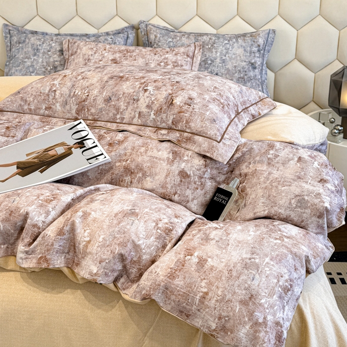 91家纺网 家纺一手货源 找家纺 2025年新款全棉长绒棉数码印花四件套 淡雅清风-粉