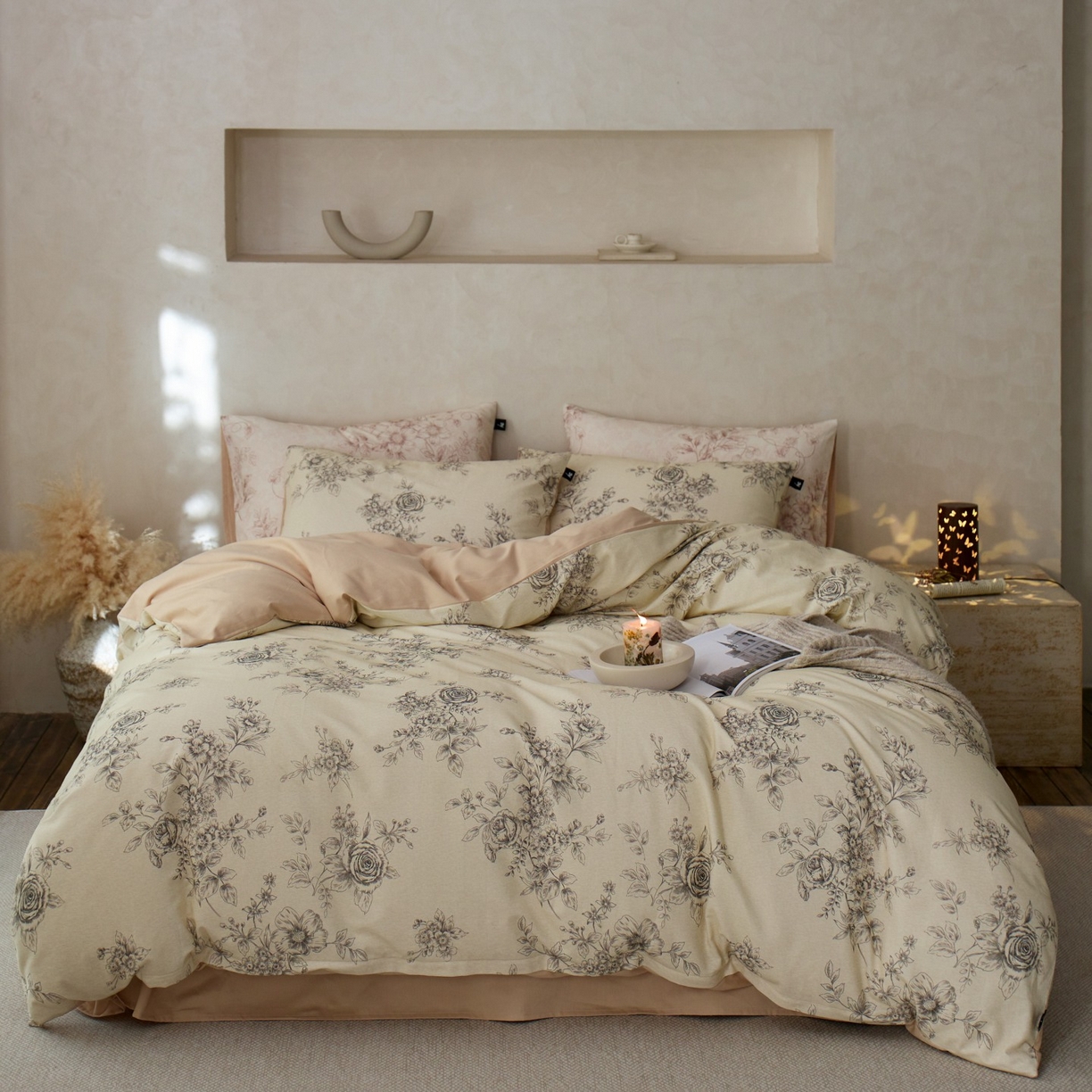 91家纺网 家纺一手货源 找家纺 安莱生活 2025新款A类40支磨毛印花全棉四件套 秘密花园-米