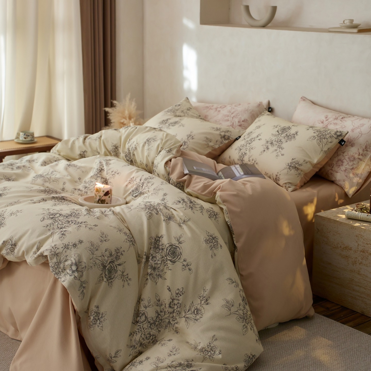 91家纺网 家纺一手货源 找家纺 安莱生活 2025新款A类40支磨毛印花全棉四件套 秘密花园-米