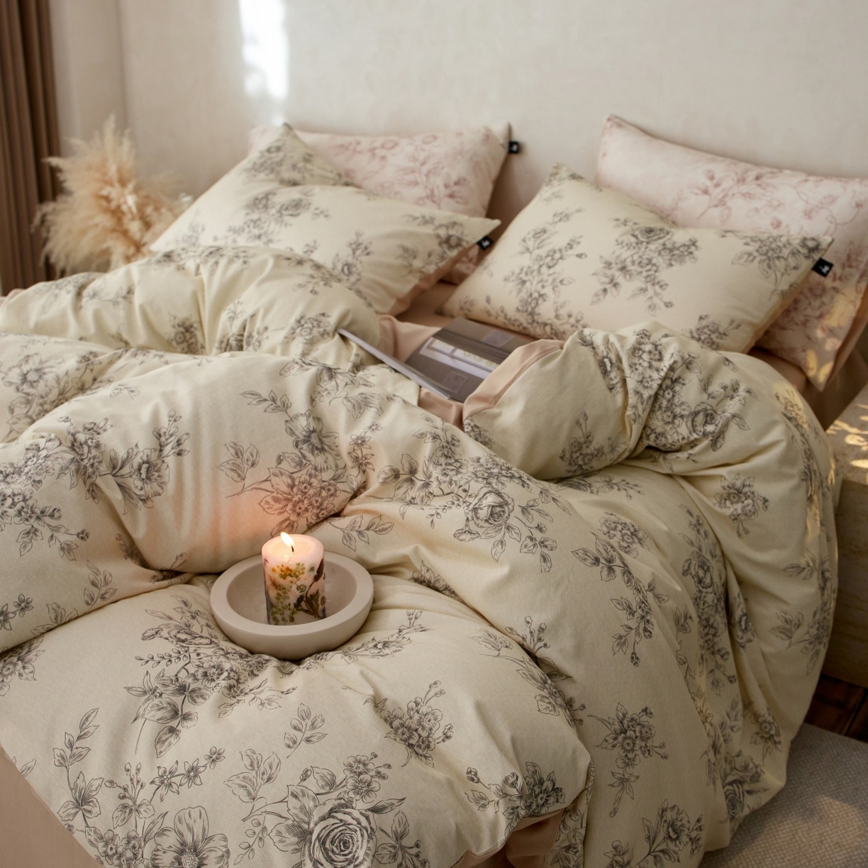 91家纺网 家纺一手货源 找家纺 安莱生活 2025新款A类40支磨毛印花全棉四件套 秘密花园-米