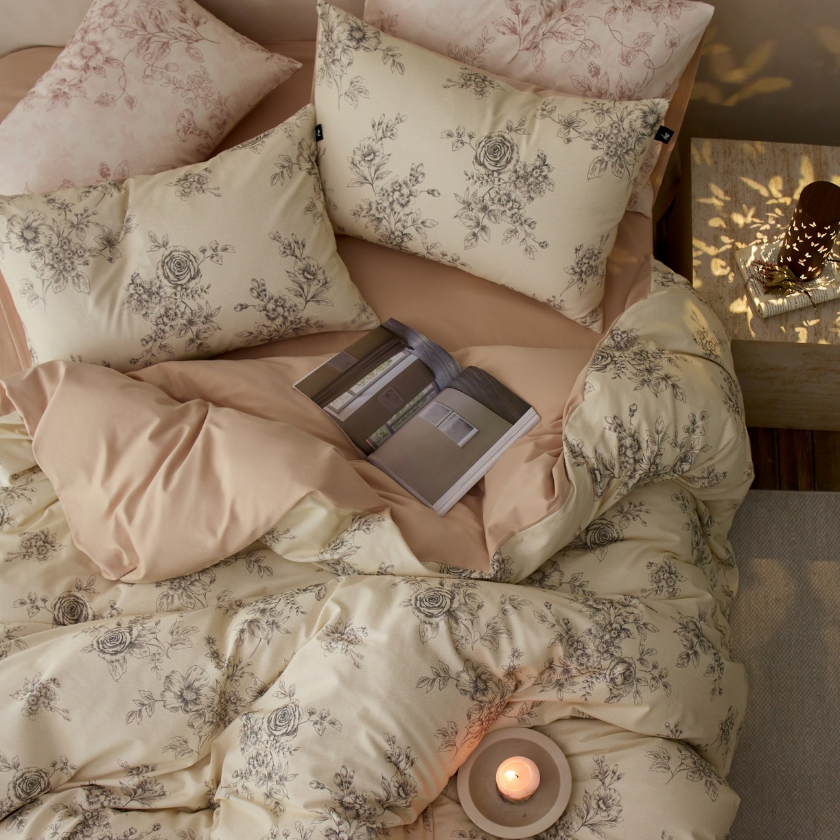 91家纺网 家纺一手货源 找家纺 安莱生活 2025新款A类40支磨毛印花全棉四件套 秘密花园-米