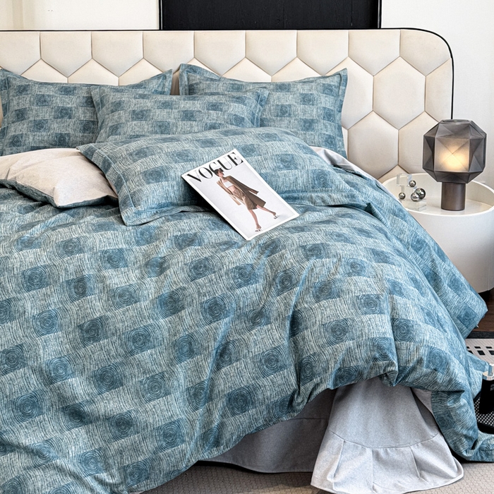 91家纺网 家纺一手货源 找家纺 2025年新款全棉长绒棉数码印花四件套 菲尔顿-蓝