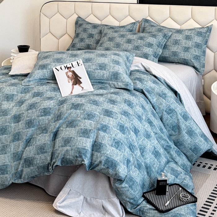 91家纺网 家纺一手货源 找家纺 2025年新款全棉长绒棉数码印花四件套 菲尔顿-蓝