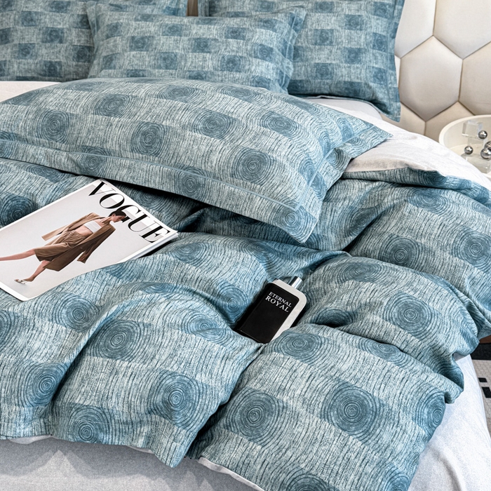 91家纺网 家纺一手货源 找家纺 2025年新款全棉长绒棉数码印花四件套 菲尔顿-蓝