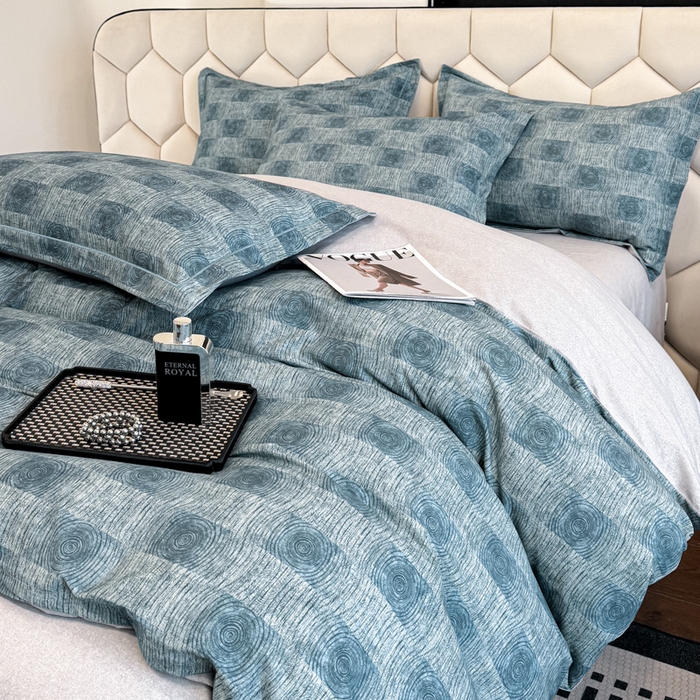 91家纺网 家纺一手货源 找家纺 2025年新款全棉长绒棉数码印花四件套 菲尔顿-蓝