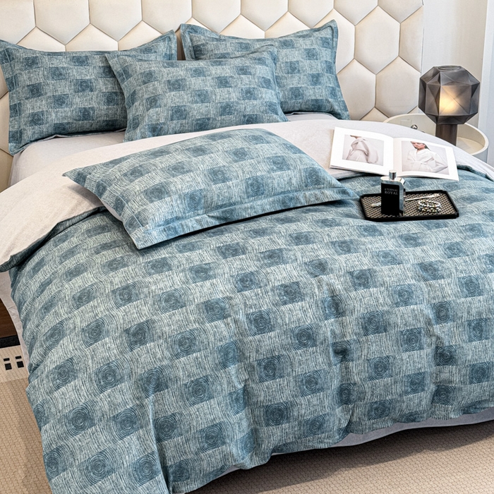 91家纺网 家纺一手货源 找家纺 2025年新款全棉长绒棉数码印花四件套 菲尔顿-蓝