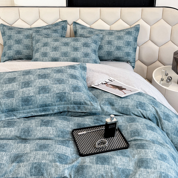 91家纺网 家纺一手货源 找家纺 2025年新款全棉长绒棉数码印花四件套 菲尔顿-蓝