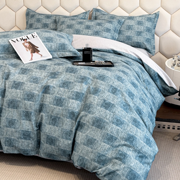 91家纺网 家纺一手货源 找家纺 2025年新款全棉长绒棉数码印花四件套 菲尔顿-蓝