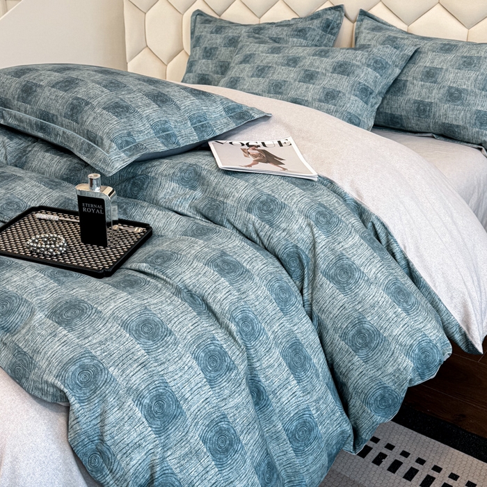 91家纺网 家纺一手货源 找家纺 2025年新款全棉长绒棉数码印花四件套 菲尔顿-蓝