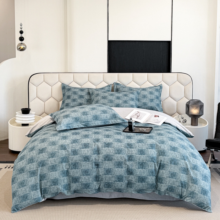 91家纺网 家纺一手货源 找家纺 2025年新款全棉长绒棉数码印花四件套 菲尔顿-蓝