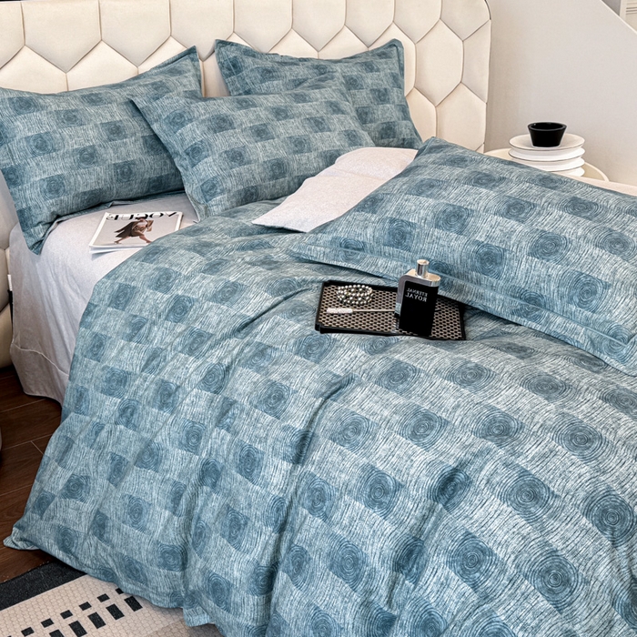 91家纺网 家纺一手货源 找家纺 2025年新款全棉长绒棉数码印花四件套 菲尔顿-蓝