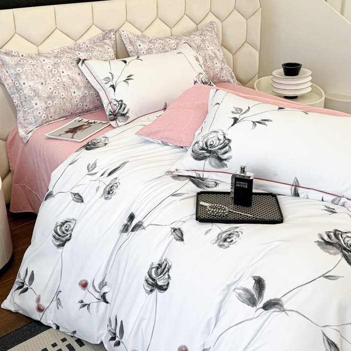 91家纺网 家纺一手货源 找家纺 2025年新款全棉长绒棉数码印花四件套 藤曼玫瑰