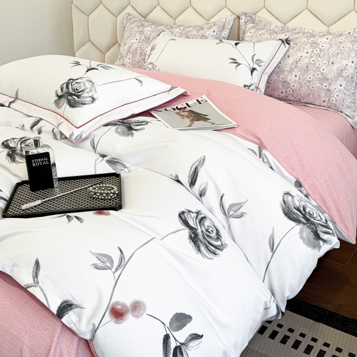 91家纺网 家纺一手货源 找家纺 2025年新款全棉长绒棉数码印花四件套 藤曼玫瑰