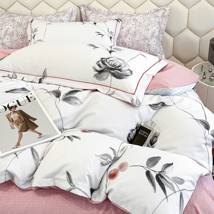 91家纺网 家纺一手货源 找家纺 2025年新款全棉长绒棉数码印花四件套 藤曼玫瑰