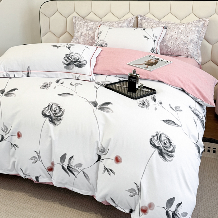 91家纺网 家纺一手货源 找家纺 2025年新款全棉长绒棉数码印花四件套 藤曼玫瑰