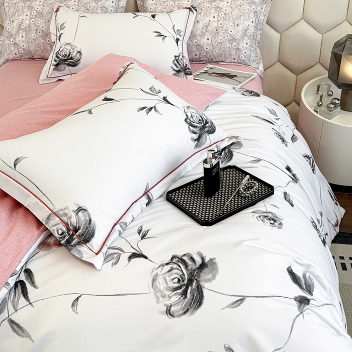 91家纺网 家纺一手货源 找家纺 2025年新款全棉长绒棉数码印花四件套 藤曼玫瑰