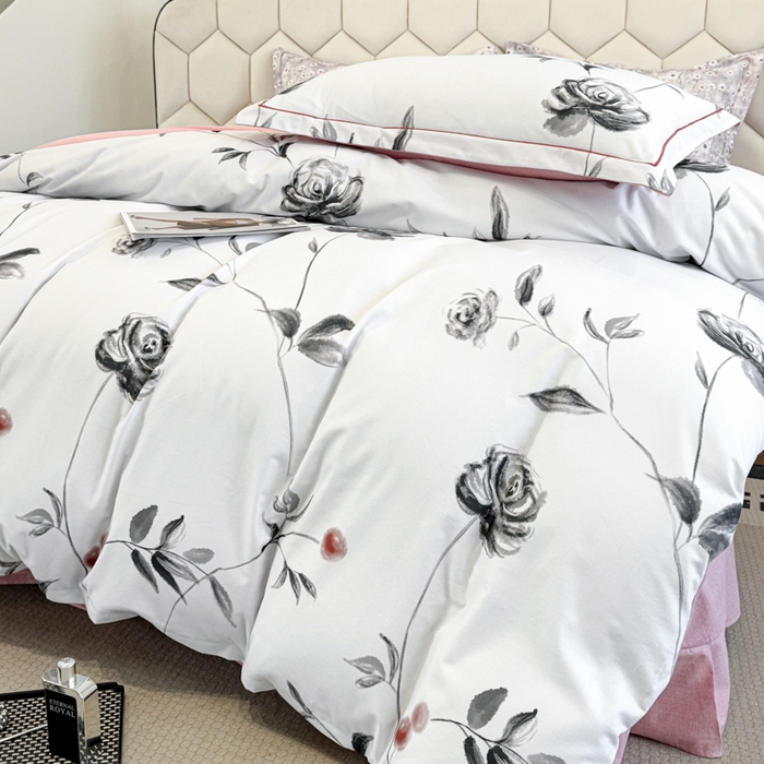 91家纺网 家纺一手货源 找家纺 2025年新款全棉长绒棉数码印花四件套 藤曼玫瑰