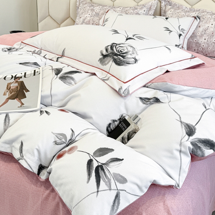 91家纺网 家纺一手货源 找家纺 2025年新款全棉长绒棉数码印花四件套 藤曼玫瑰