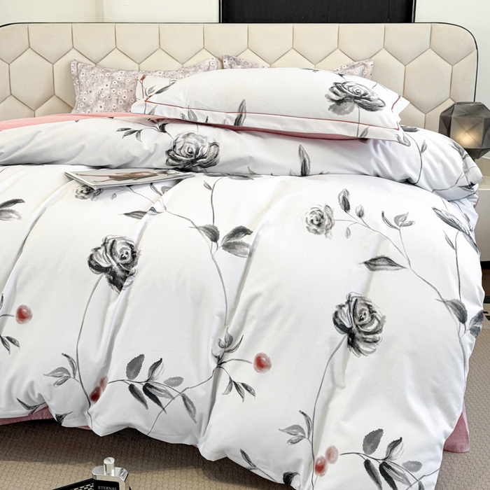 91家纺网 家纺一手货源 找家纺 2025年新款全棉长绒棉数码印花四件套 藤曼玫瑰