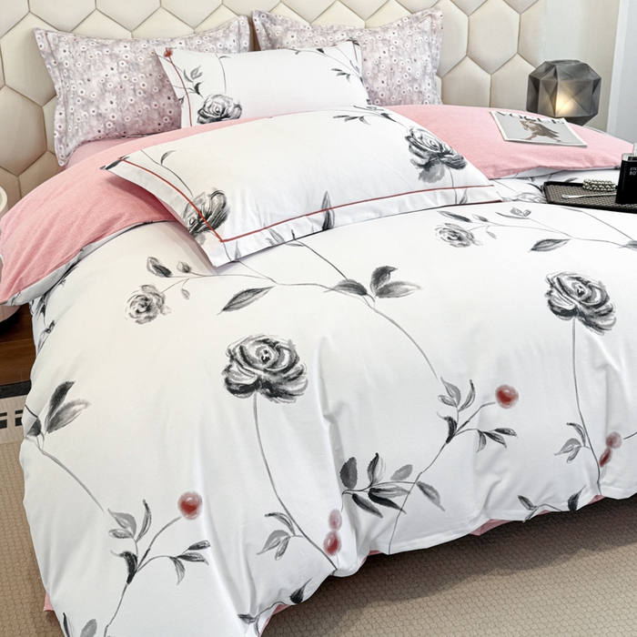 91家纺网 家纺一手货源 找家纺 2025年新款全棉长绒棉数码印花四件套 藤曼玫瑰