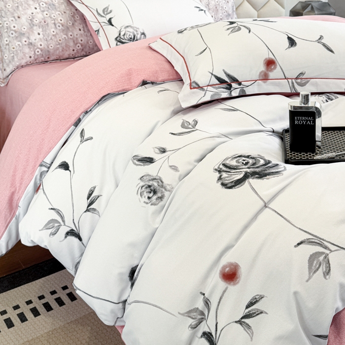 91家纺网 家纺一手货源 找家纺 2025年新款全棉长绒棉数码印花四件套 藤曼玫瑰