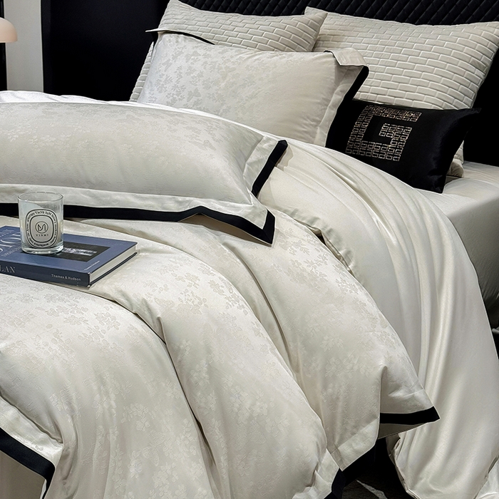 91家纺网 家纺一手货源 找家纺 若未家居 LOVEWE HOUSE 2025新款50S长绒棉提花轻奢撞色小黑边工艺四件套- 繁星 白