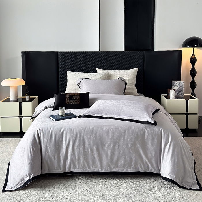 91家纺网 家纺一手货源 找家纺 若未家居 LOVEWE HOUSE 2025新款50S长绒棉提花轻奢撞色小黑边工艺四件套- 繁星 冰川灰