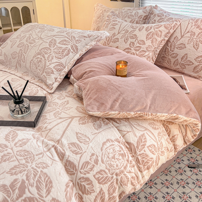 倾慕家纺 2026新款舒适保暖立体浮雕绒系列单被套 爱意浓粉