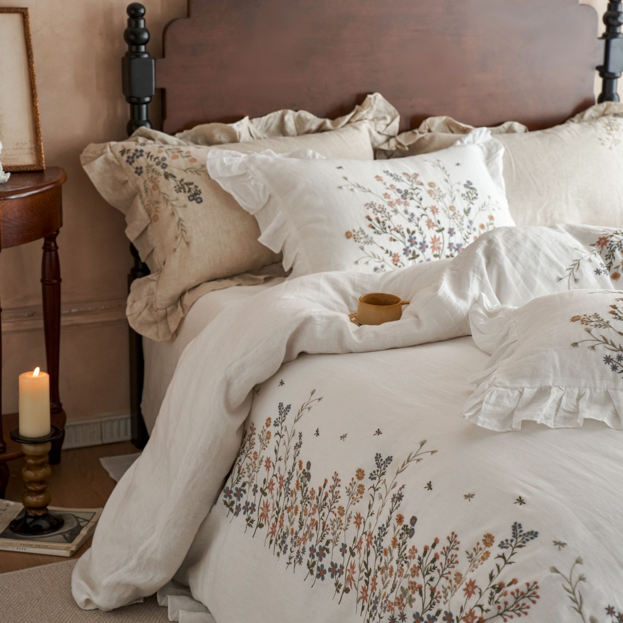 91家纺网 家纺一手货源 找家纺 （总）安莱生活 2025新款百分百纯亚麻重工艺刺绣四件套