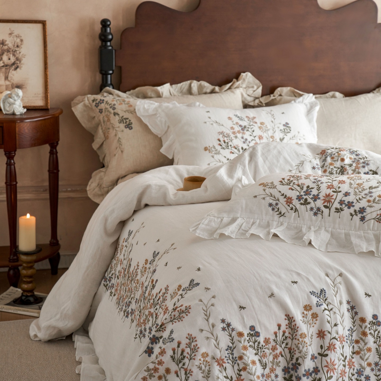 91家纺网 家纺一手货源 找家纺 （总）安莱生活 2025新款百分百纯亚麻重工艺刺绣四件套