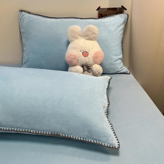 91家纺网 家纺一手货源 找家纺 ab家纺 2025新款贝壳边消光牛奶绒四件套 浅兰