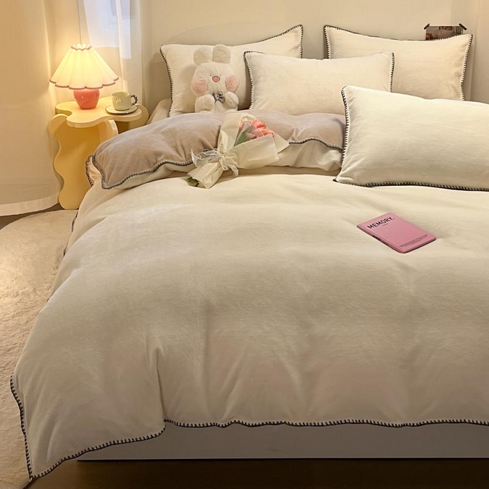 ab家纺 2025新款贝壳边消光牛奶绒四件套 米白