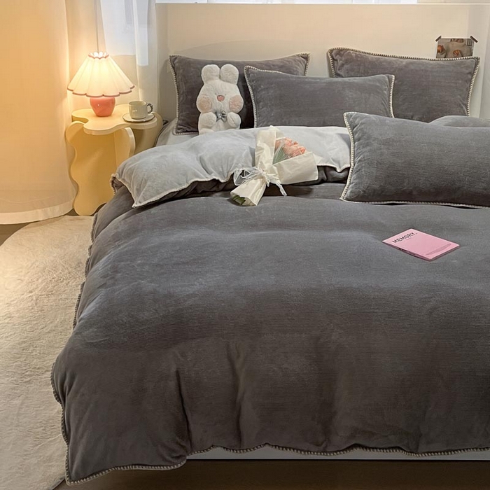 ab家纺 2025新款贝壳边消光牛奶绒四件套 灰色